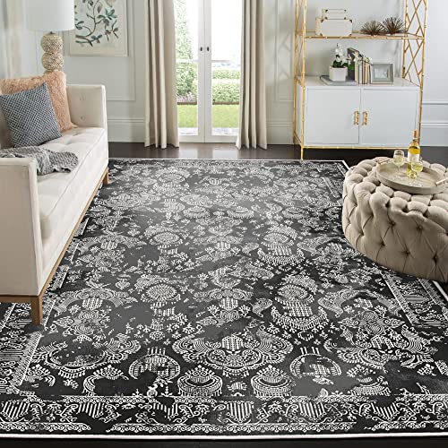 HomeNette Maschinenwaschbarer Teppich, 140x220 cm, rutschfest, schmutzabweisend, Schwarze Teppiche für Wohnzimmer, Schlafzimmer, Badezimmer, Küche, dekorativ, Boho-Muster, Tokyo Collection Area Rugs von HomeNette