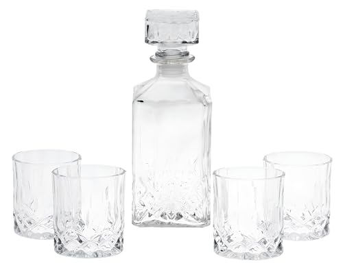 HomePlaceEU Whisky and Wine Decanter Set 900 ml with 4 Whisky Glasses 230 ml in Gift Box von HomePlaceEU