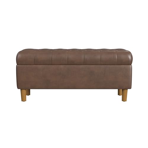 HomePop Ainsley Ottoman-Bank mit Scharnierdeckel, getuftet, mit Stauraum, für Wohnzimmer und Schlafzimmer, braunes Kunstleder von HomePop