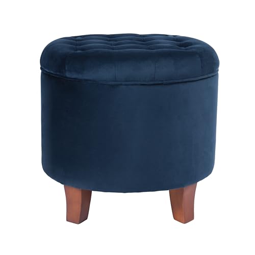 HomePop Samt Stauraum Ottomane mit Deckel|Fußbank Aufbewahrungsbox| Ottomane mit Stauraum für Wohnzimmer und Schlafzimmer | Dekorative Heimmöbel, Marineblau von HomePop