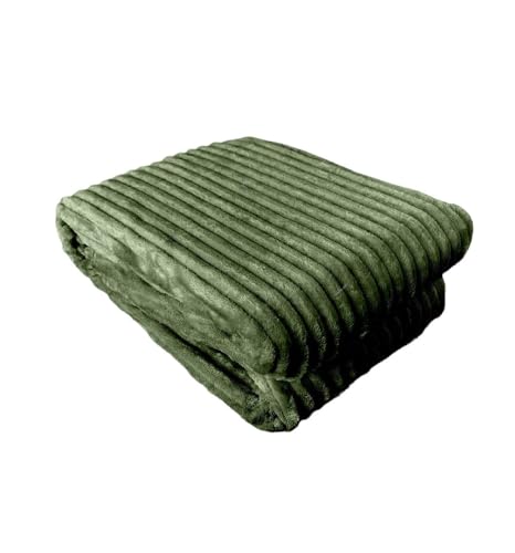 Kuscheldecke in Cord-Optik » Wohndecke 200x150cm » Tagesdecke mit Antipilling-Effekt » warme Couchdecke Farbe Olivgrün von HomeRelax&Style