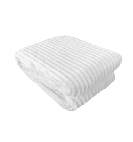 Kuscheldecke in Cord-Optik » Wohndecke 200x150cm » Tagesdecke mit Antipilling-Effekt » warme Couchdecke Farbe Weiß von HomeRelax&Style