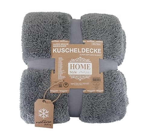 Teddy Kuscheldecke 150 x 200 cm | warme Wohndecke in Kunstfell-Optik | Flauschige Mikrofaser Decke (Dunkelgrau) von HomeRelax&Style