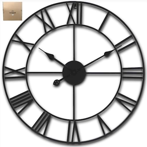 HomeShopXL HSXL - Kleine industrielle Wanduhr aus Metall - 40 cm - Schwarze Wanduhr Ø 40cm, Moderne Uhr, dekorative Uhr, Metallwanduhr, Wohnuhr von HomeShopXL