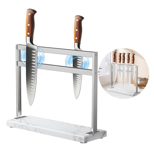HomeSimplex Magnetischer Messerblockhalter - Marmorsockel Magnetischer Messerständer für Theke - Doppelseitiger Magnetischer Messerhalter - Edelstahl Küchenmesserblock ohne Messer - Weiß von HomeSimplex