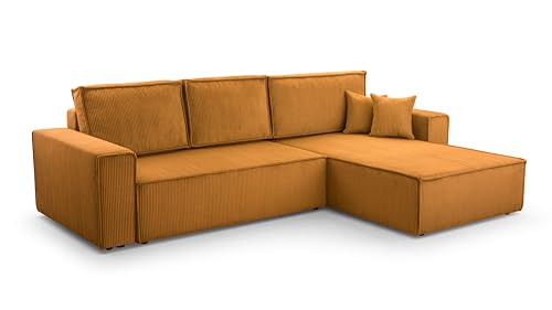 HomeSpace24 Ecksofa mit Schlaffunktion Bettkasten - Klappsofa Couch L Form - Couch mit Schlaffunktion - Schlafsofa mit Bettkasten - Sofas & Couches - Monte L (Gelb, Ecksofa Rechts) von HomeSpace24