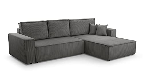 HomeSpace24 Ecksofa mit Schlaffunktion Bettkasten - Klappsofa Couch L Form - Couch mit Schlaffunktion - Schlafsofa mit Bettkasten - Sofas & Couches - Monte L (Grau, Ecksofa Rechts) von HomeSpace24