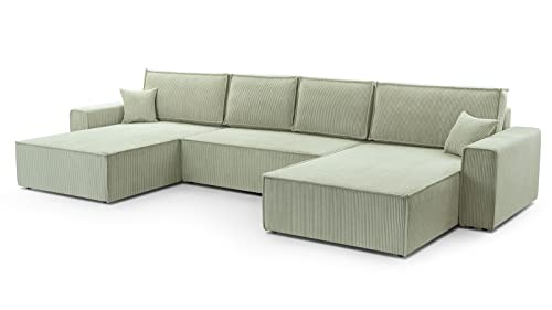 HomeSpace24 Ecksofa mit Schlaffunktion und Bettkasten - Eckcouch L-Form, Klappsofa - Schlafcouch zum Wohnzimmer, Modern Design Schlafsofa Monte U: Minthe von HomeSpace24