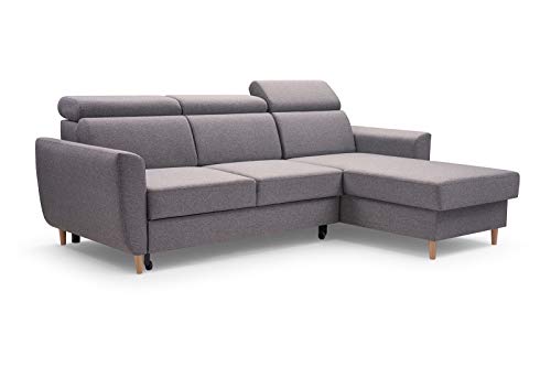 HomeSpace24 Ecksofa mit Schlaffunktion und Bettkasten - Eckcouch mit Bewegliche Kopfstützen, Klappsofa Couch L Form-Modernes Design Schlafsofa, Schlafcouch Luna: Grau, Ecksofa Rechts von HomeSpace24