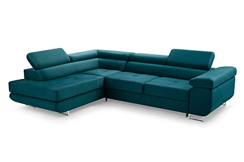 HomeSpace24 Ecksofa mit Schlaffunktion und Bettkasten - Klappsofa Couch l Form - Couch mit Schlaffunktion - Schlafsofa mit Bettkasten - Sofas & Couches - Hugo (Türkis(Kronos 04), Ecksofa Links) von HomeSpace24