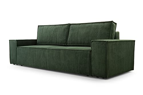 HomeSpace24 Sofa mit Schlaffunktion und Bettkasten - Minimalistisches Design Couch zum Wohnzimmer, Poso Schlafsofa Monte, Polstermöbel zum Jeder Raum - Große Auswahl an Farben: Dunkelgrün von HomeSpace24