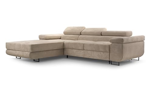 HomeSpace24 Sofa mit Schlaffunktion und Bettkasten - Eckcouch L-Form mit Bewegliche Kopfstützen, Modern Design Couch zum Wohnzimmer, Poso Schlafsofa Nolan Mini: Cappuccino, Links von HomeSpace24