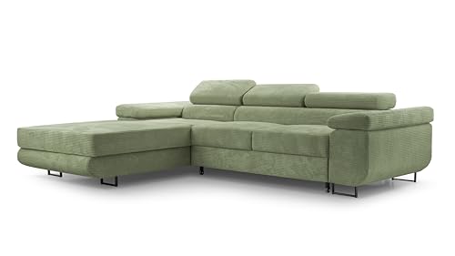HomeSpace24 Sofa mit Schlaffunktion und Bettkasten - Eckcouch L-Form mit Bewegliche Kopfstützen, Modern Design Couch zum Wohnzimmer, Poso Schlafsofa Nolan Mini: Minze, Links von HomeSpace24