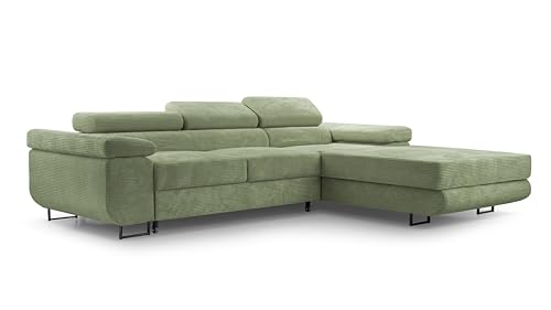 HomeSpace24 Sofa mit Schlaffunktion und Bettkasten - Eckcouch L-Form mit Bewegliche Kopfstützen, Modern Design Couch zum Wohnzimmer, Poso Schlafsofa Nolan Mini: Minze, Rechts von HomeSpace24