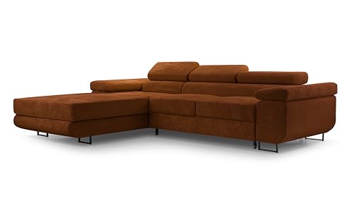 HomeSpace24 Sofa mit Schlaffunktion und Bettkasten - Eckcouch L-Form mit Bewegliche Kopfstützen, Modern Design Couch zum Wohnzimmer, Poso Schlafsofa Nolan Mini: Terra, Links von HomeSpace24