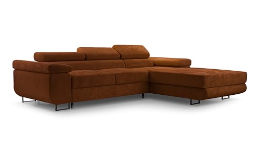 HomeSpace24 Sofa mit Schlaffunktion und Bettkasten - Eckcouch L-Form mit Bewegliche Kopfstützen, Modern Design Couch zum Wohnzimmer, Poso Schlafsofa Nolan Mini: Terra, Rechts von HomeSpace24