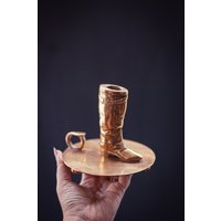 Messing Boot Kammer Kerzenhalter - Vintage Cowboy Disc Kerzenbasis Aus Massivem von HomeSpiceVintage