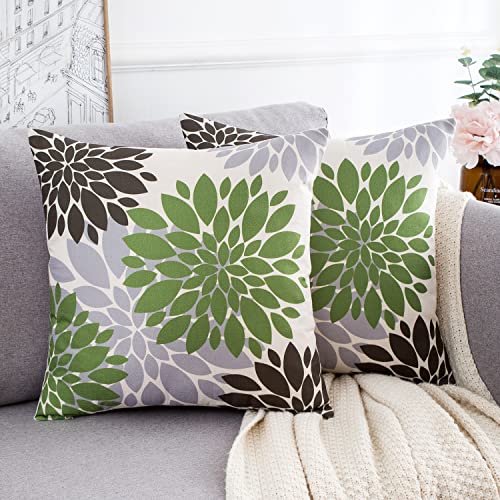 Grün Braun und Grau Kissenbezug 50x50 Moderne Blumen Outdoor Sofakissen Dekokissen Kissenhülle Dekorativ Quadratisch Elegante Geometrisch Kissenbezüge für Wohnzimmer Schlafzimmer Sofa 2er Set von HomeStilez