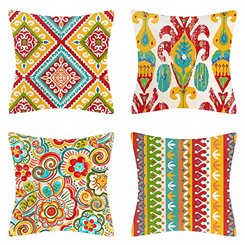 Kissenbezüge 4 Stück Bohemian Mandala Kissenbezug Buntes Geometrisches Muster Baumwolle und Leinen Dekoration Kissenhülle Weiche 40x40cm Sofa Wohnzimmer Zierkissenbezug Schlafzimmer Bürodekoration von HomeStilez