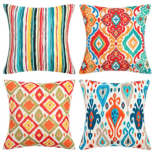 Kissenbezug 40x40cm Bohemian Deko Buntes Geometrisches Muster Abstrakt Ethno Stil Kissenhülle Outdoor Baumwolle und Leinen Couchkissen Zierkissenbezug für Sofa Couch Auto Schlafzimmer Wohnzimmer von HomeStilez