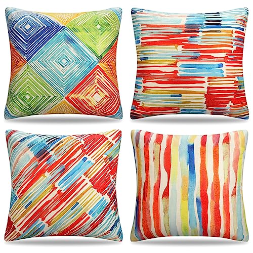 Kissenbezug Moderner Boho Mehrfarbiger Sofakissen Kissenbezüge 40x40 cm Bunt Abstrakt Geometrisch Muster Dekorativ Kissenhülle Dekokissen für Couch Terrasse Möbel Bank Sofa Veranda, 4er-Set von HomeStilez