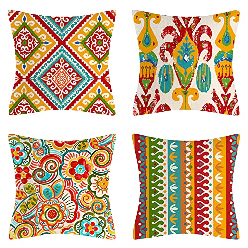 Orientische Kissenbezug 45x45cm Boho Mandala Kissenbezüge Bunt Geometrisch Muster Dekorativ Kissenhülle Baumwolle Leinen Zierkissenbezüge für Zuhause Couch Auto Outdoor Deko Kopfkissenbezug 4er Set von HomeStilez