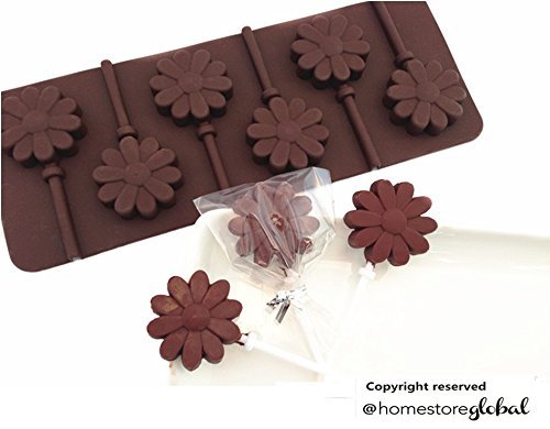 HomeStore Global, Christmas Holiday Geschenk Piruleta Molde de Chocolate mit Silikon – Form de Flor, Torte de Fiesta Decoración de Cupcake – 24 Varillas de plástico y envolturas de plástico enthalten von HomeStore Global