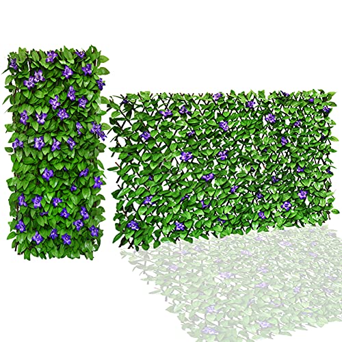 HomeSun Erweiterbarer Zaun 200x100cm Sichtschutz für Balkon Terrasse im Freien dekorative Faux Efeu Fechten Panel künstliche Pflanzenwand (einseitig Blätter) (2, Violett Blume) von HomeSun
