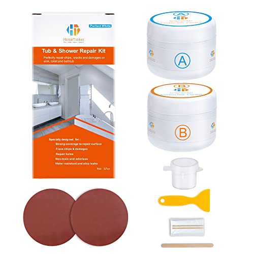 Porzellan-Reparaturset & Badewannen-Reparaturset weiß (perfekt weiß), Wannen-Reparaturset, Fiberglas-Reparaturset, 105 g Fiberglas-Wannen-Reparaturset, Fliesen-Reparatur-Set von HomeTinker
