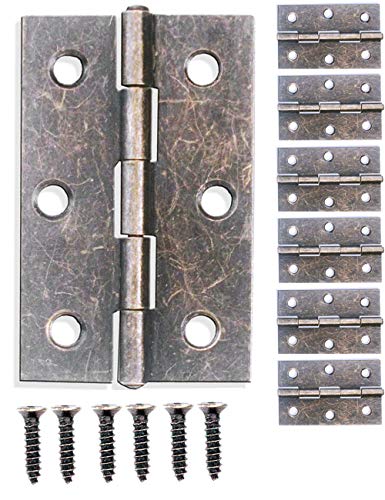 FUXXER® - 6x Antik-Scharniere, Metall-Scharniere, Eisen-Scharniere, Bronze Design, Für Schänke Schrank-Türen Truhen Kisten Dosen im Vintage Landhaus Retro Stil, 62x40mm, 6er Set, inkl. Schrauben von HomeTools.eu