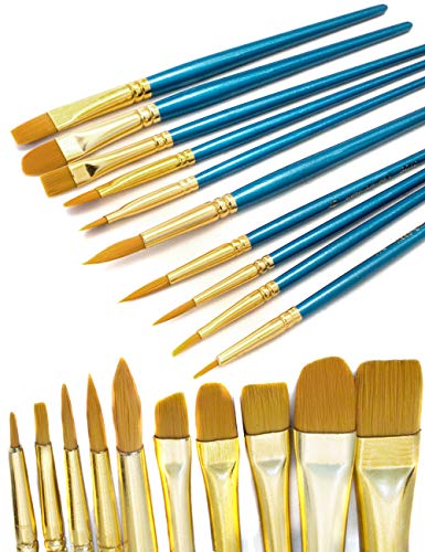 HOMETOOLS.EU® - 10er Pinsel-Set, Aquarell-Pinsel Wasser-Farben Blauer Griff, Mal-Pinsel Schul-Pinsel Zeichen-Pinsel, 10-teilig von HomeTools.eu