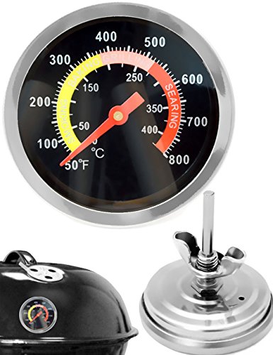 HomeTools.eu® - Temperatur-Beständiges analoges BBQ Grill-Thermometer Koch-Thermometer Smoker-Thermometer, zum Nachrüsten für BBQ Töpfe Bräter Räucher-Ofen, 10°C - 400 °C von HomeTools.eu