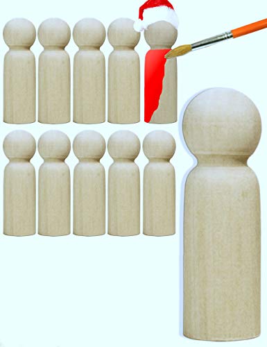 HomeTools.eu® - 10x Holz-Figuren, gedrechselte Echtholz Rohlinge zum Basteln, Dekoration, Spielzeug, Bemalen, Bekleben, Weihnachts-Männer, Engel, Puppen, Männlein, 6 x 2cm, 10er Set von HomeTools.eu