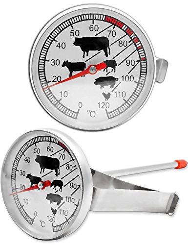 HomeTools.eu® - Hitze-beständiges analoges Thermometer, zur Kochen, Braten, Grillen, Räuchern, Halterung für Topf, Grill, Bräter, 0°C - 120 °C von HomeTools.eu