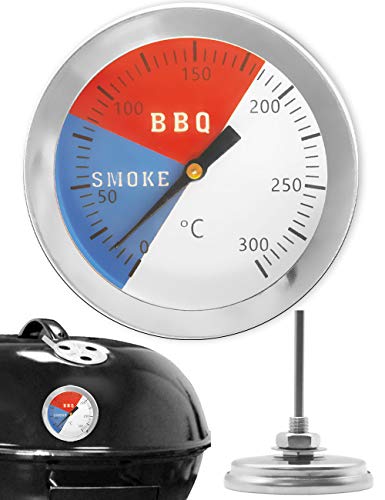HomeTools.eu® - Temperatur-Beständiges, analoges BBQ Grill-Thermometer Koch-Thermometer, zum Nachrüsten für BBQ Smoker Grill Töpfe Bräter Räucher-Ofen, Ø 5.2cm, 0°C - 300 °C von HomeTools.eu