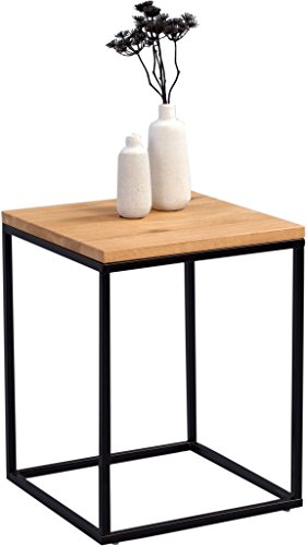 M2 Kollektion Ralf Beistelltisch, Holz, Metall Schwarz Matt Wildeiche Massiv Geölt, 40 x 40 x 52 cm von M2 Kollektion