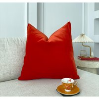 Luxus-Samt-Tomatenrot-Kissenbezug, Rostiger Samt-Kissenbezug, Lendenkissen-Bezug, Alle Größen von HomeTwistTr
