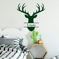 Personalisierter Name Hirschkopf Kunst Jungen Aufkleber Vinyl Hirschgeweih Kinderzimmer Schlafzimmer S25 von HomeVinylDecor