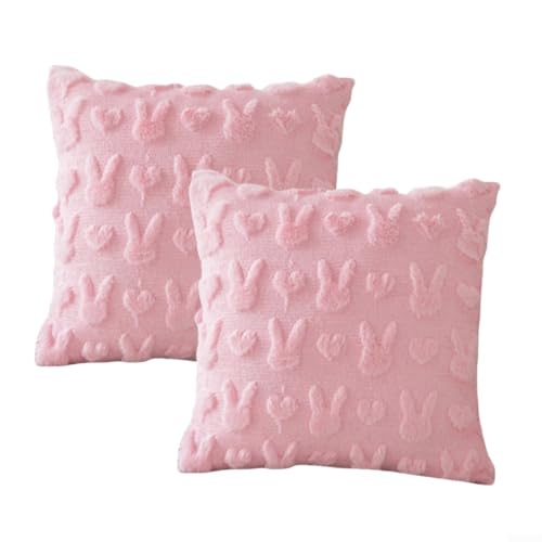 2 Stück Osterhasen-Stick-Kissenbezüge für Couch und Wohnzimmer Dekoration (Rosa, 45 x 45 cm) von HomeVortex