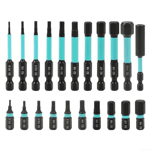 21-teiliges Sechskant-Bit-Set für Schlagschrauber, enthält 10 Größen H1 5 bis H10, Magnethalter für bequeme Lagerung und Zugänglichkeit von HomeVortex