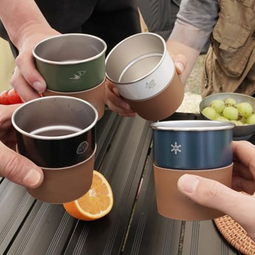 304 Edelstahl 4 Stück 300 ml Step Cup Set für Outdoor Für Camping, stapelbare Kaffee- und Wasserbecher mit tragbarer Aufbewahrungstasche (300 ml schwarz) von HomeVortex