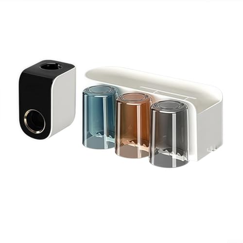 Automatisches Spendersystem für mühelose Reinigung, wandmontierbares Zahnbürstenhalter-Set (weiß, 3 Tassen) von HomeVortex