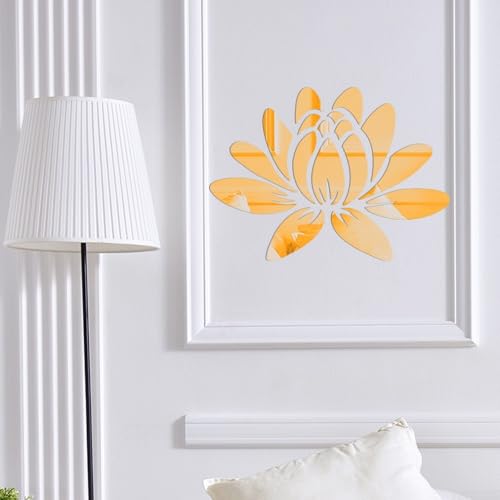 Blooming Lotus Acryl-Spiegel-Wandaufkleber-Set, um Ihren Wohndekor-Stil zu verbessern (Gold) von HomeVortex