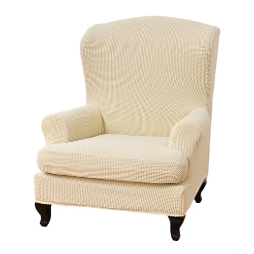 Chic Allseason Elastische Stuhlhusse für Wingback Stuhl, perfekt für Home Style Enhancement (Beige) von HomeVortex