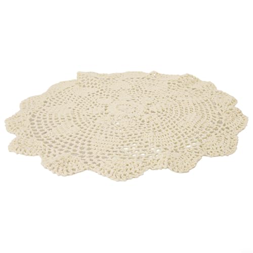 Chic Runde Häkel-Tischdecke für Vintage Zuhause und Café, Baumwoll-Spitzendeckchen-Matte (Beige) von HomeVortex