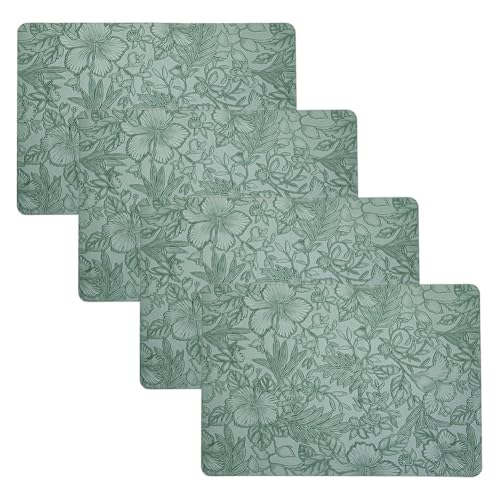 Doppelseitiges Tischset mit Blumenmuster, 4-teiliges Set, aus wasserabweisendem PU-Leder für Esstische (grün) von HomeVortex