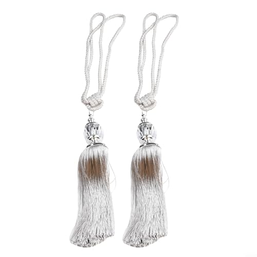 Elegante Raffhalter für Vorhänge mit langem Seil und schönen Perlenquasten (grau), 2 Stück von HomeVortex