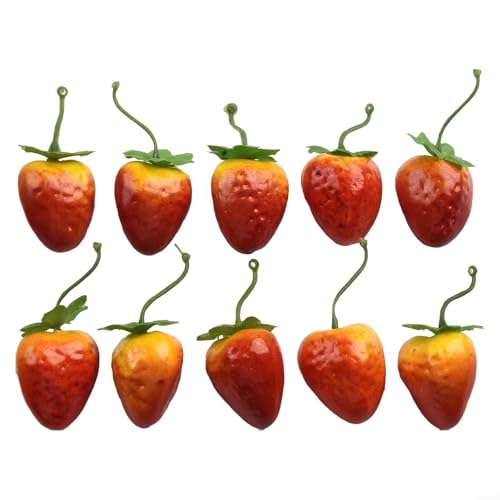 Fake Fruit Deko Set Lebensechte Kunststoff Kunstfrüchte für Küchentisch und Fotografie Verbesserungen (Erdbeere) von HomeVortex