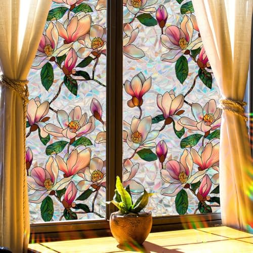 Fensterfolie mit Blumenmuster für Privatsphäre, UV-Schutz mit lebendigen Regenbogen-Effekten (43 x 500 cm) von HomeVortex