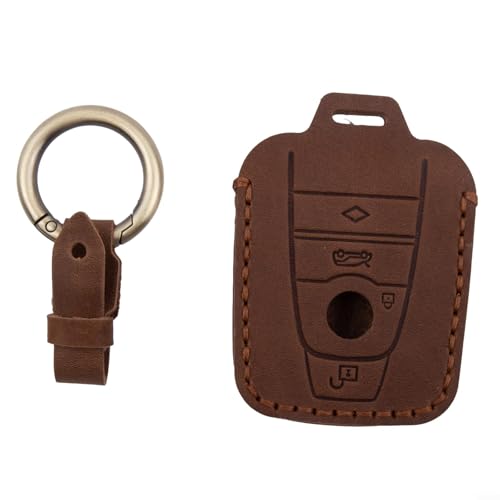 Für BMW für i3 i8 Autoschlüssel Leder Hülle Halter Shell Kompatibel mit Keyless Remote für Modelle ab 2014 (Braun) von HomeVortex